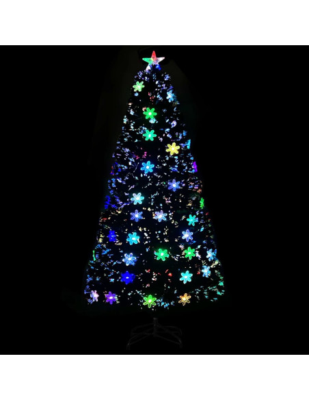 Albero Natale con Fiocchi di Neve a LED Nero 120cm Fibra Ottica