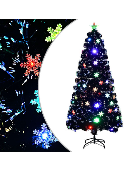 Albero Natale con Fiocchi di Neve a LED Nero 150cm Fibra Ottica