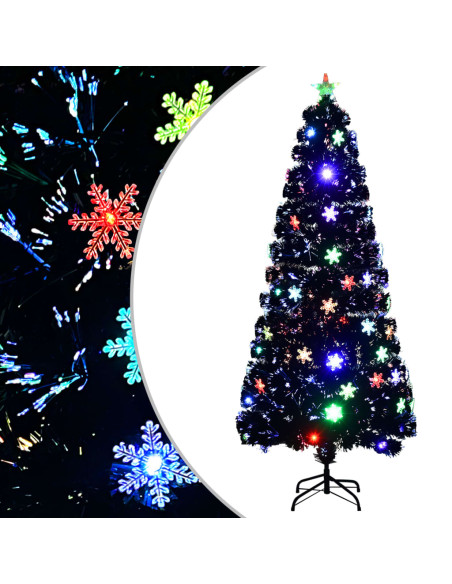 Albero Natale con Fiocchi di Neve a LED Nero 180cm Fibra Ottica