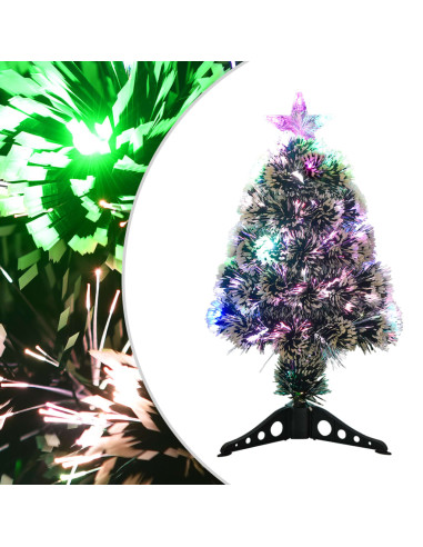 Albero di Natale Preilluminato Verde e Bianco 64cm Fibra Ottica