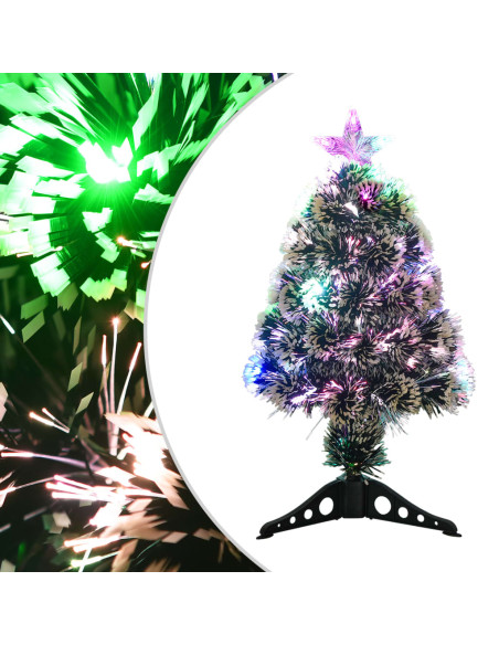 Albero di Natale Preilluminato Verde e Bianco 64cm Fibra Ottica