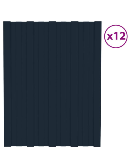 Pannelli da Tetto 12 pz in Acciaio Zincato Antracite 60x45 cm