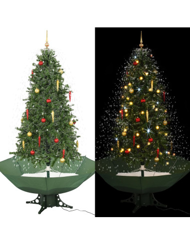 Albero di Natale con Neve e Base a Ombrellone Verde 190 cm