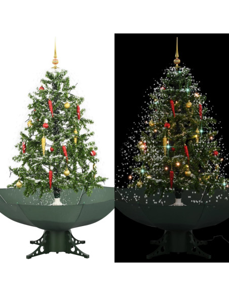 Albero di Natale con Neve e Base a Ombrellone Verde 140 cm