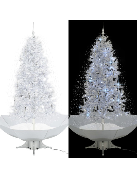 Albero di Natale con Neve e Base a Ombrellone Bianco 190 cm
