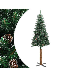 Albero di Natale Sottile con Legno Vero e Neve Verde 150 cm