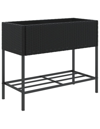 Fioriera da Giardino con Ripiano Nera in Polyrattan