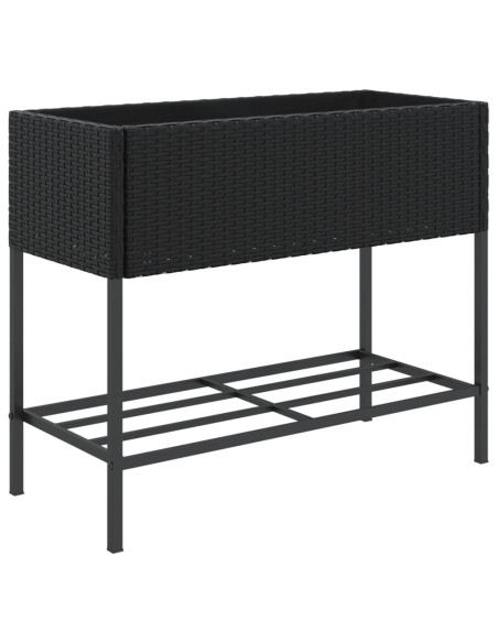 Fioriera da Giardino con Ripiano Nera in Polyrattan