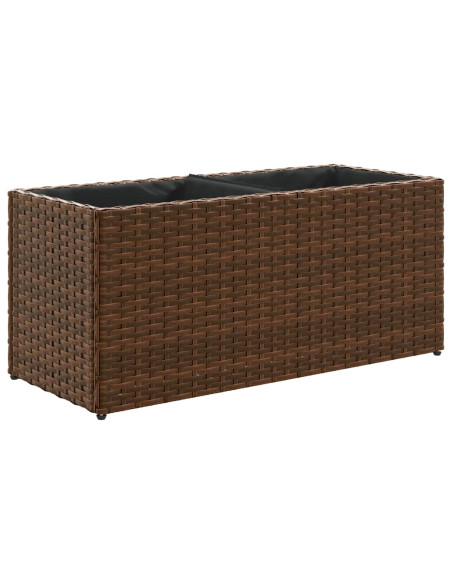 Fioriera da Giardino con 2 Vasi Marrone 72x30x32 cm Polyrattan