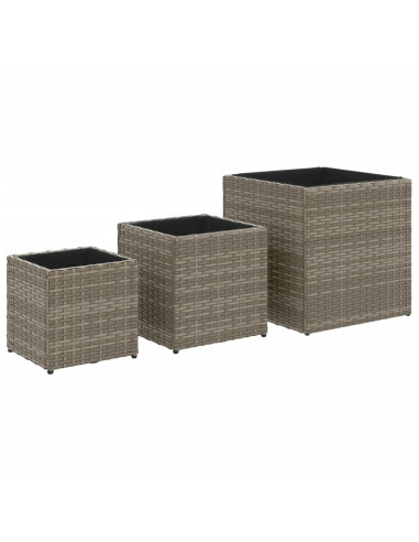 Fioriere da Giardino 3 pz Grigie in Polyrattan