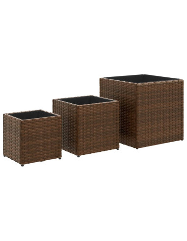Fioriere da Giardino 3 pz Marroni in Polyrattan