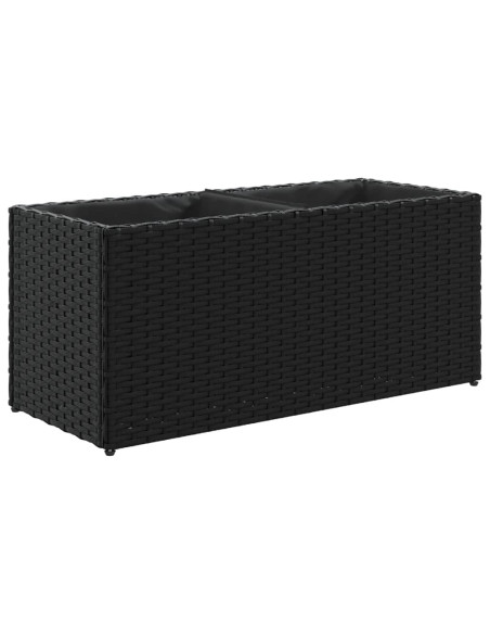 Fioriera da Giardino con 2 Vasi Nera 72x30x32 cm in Polyrattan
