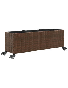 Fioriera con Ruote e 3 Vasi Marrone 107x32x38 cm in Polyrattan 2