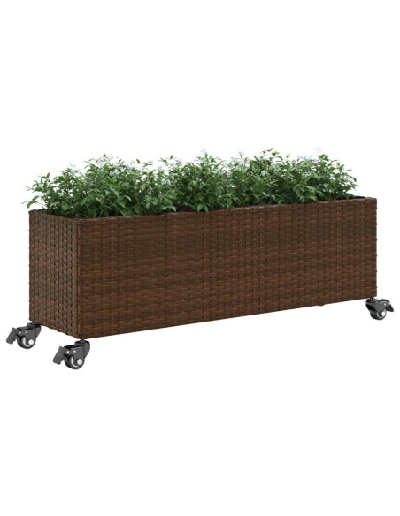 Fioriera con Ruote e 3 Vasi Marrone 107x32x38 cm in Polyrattan