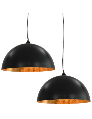 Lampadari 2 pz Nero e Oro Semi-Sferici 50 cm E27
