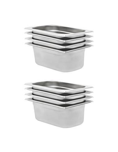 Contenitori Gastronorm 8 pz GN 1/4 100 mm in Acciaio Inox