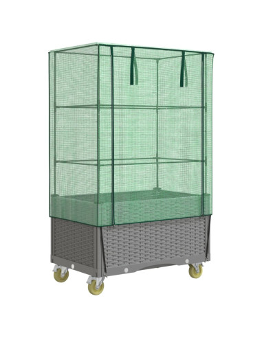 Letto Rialzato con Copertura e Ruote Effetto Rattan 80x50x182cm