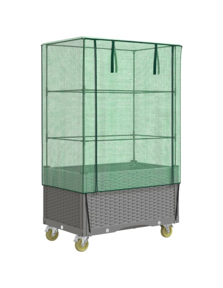 Letto Rialzato con Copertura e Ruote Effetto Rattan 80x50x182cm