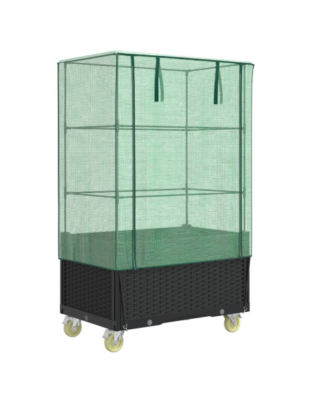 Letto Rialzato con Copertura e Ruote Effetto Rattan 80x50x182cm