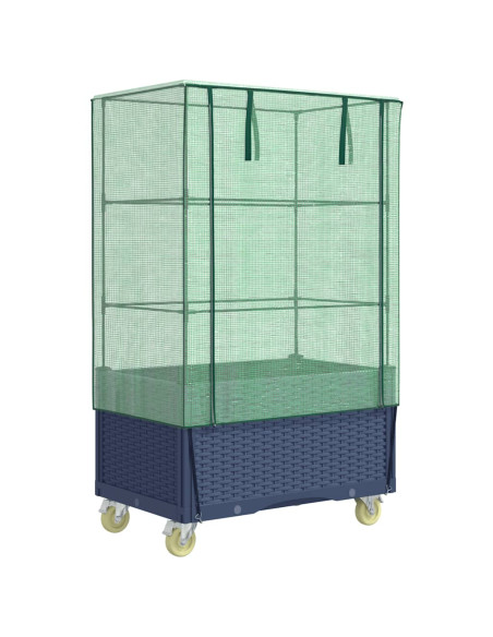 Letto Rialzato con Copertura e Ruote Effetto Rattan 80x50x182cm