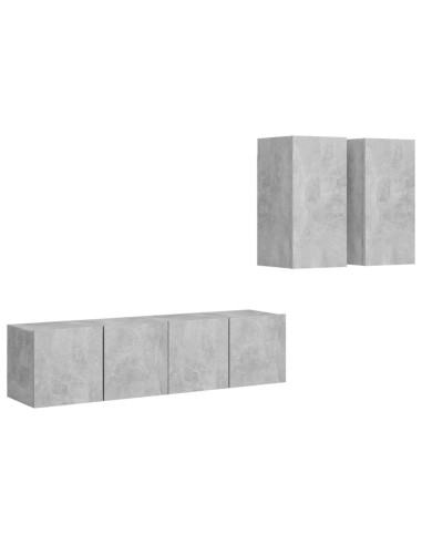 Set di Mobili Porta TV 4 pz Grigio Cemento in Legno Multistrato