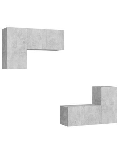 Set di Mobili Porta TV 4 pz Grigio Cemento in Legno Multistrato