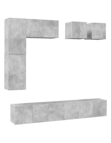 Set di Mobili Porta TV 8 pz Grigio Cemento in Legno Multistrato