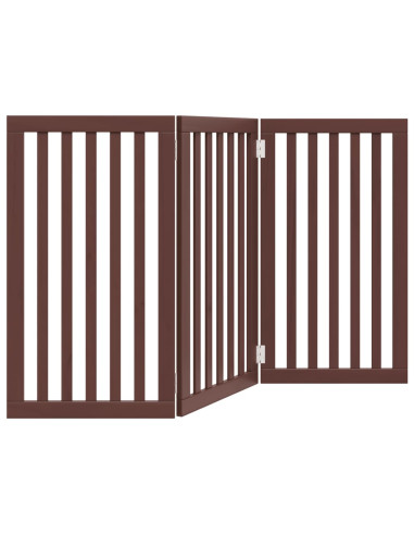 Cancello Cani Pieghevole 3 Pannelli Marrone 150cm Legno Pioppo