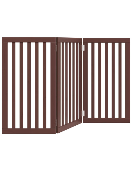 Cancello Cani Pieghevole 3 Pannelli Marrone 150cm Legno Pioppo