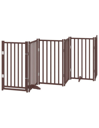 Cancello Cani Pieghevole Marrone 6Pannelli 300cm Massello Abete