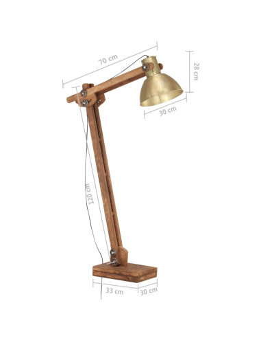 Lampada da Pavimento Ottone in Legno Massello di Mango E27