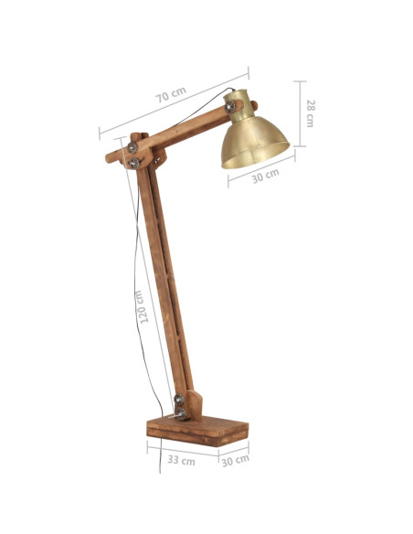 Lampada da Pavimento Ottone in Legno Massello di Mango E27