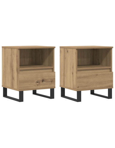 Comodini 2pz Rovere Artigianale 40x35x50 cm Legno Multistrato