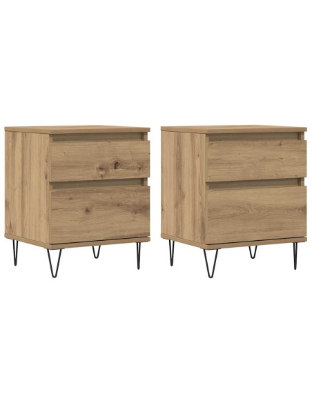 Comodini 2pz Rovere Artigianale 40x35x50 cm Legno Multistrato