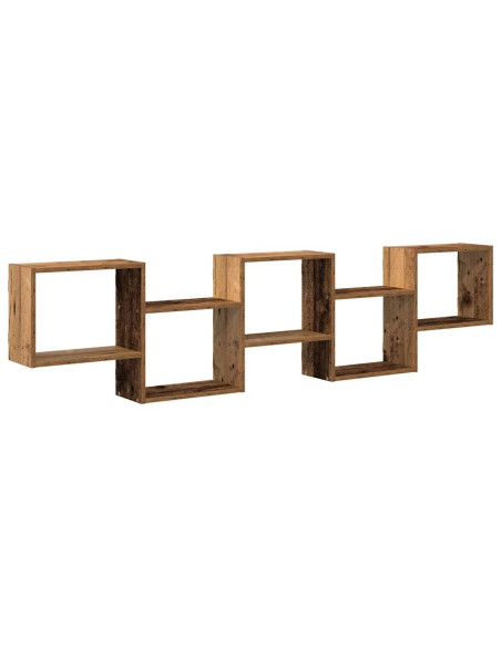 Mensola a Cubo da Parete 5 Scomparti Truciolato Legno Antico