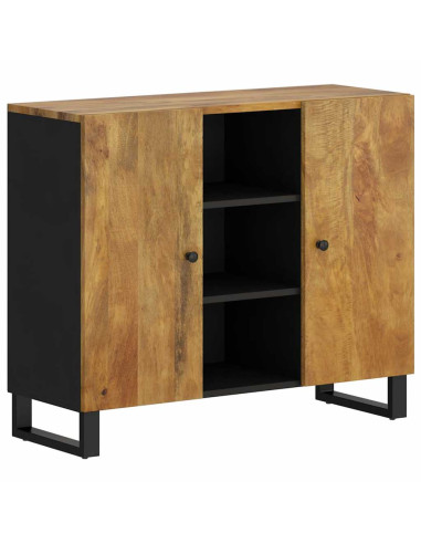 Credenza con 2 Ante 90x33x75 cm in Legno Massello di Mango
