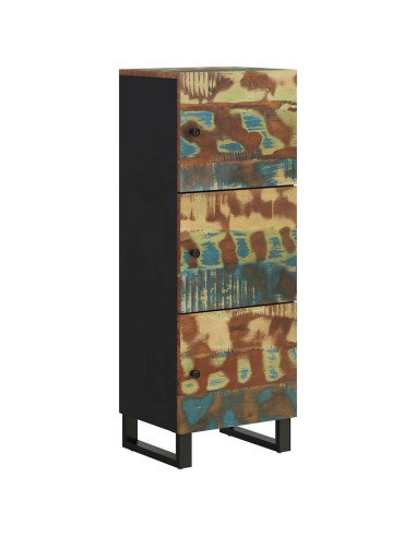 Credenza con 3 Ante 40x33x110cm Legno Massello Recupero e Ferro