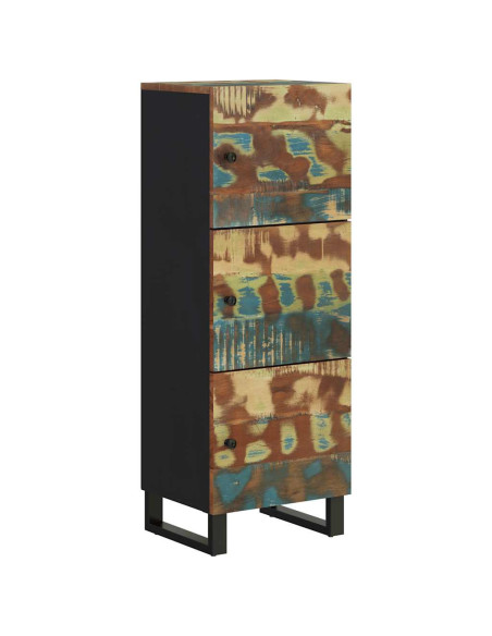 Credenza con 3 Ante 40x33x110cm Legno Massello Recupero e Ferro