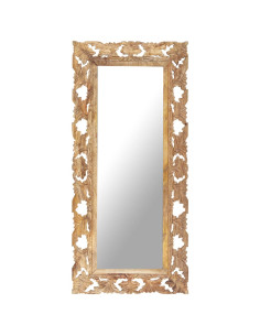 Specchio Intagliato a Mano 110x50 cm in Legno Massello di Mango