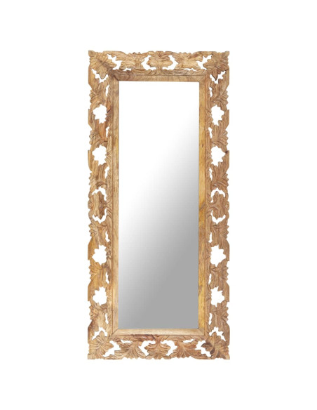 Specchio Intagliato a Mano 110x50 cm in Legno Massello di Mango