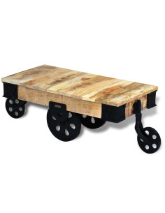 Tavolino da Salotto con Ruote in Legno di Mango Grezzo