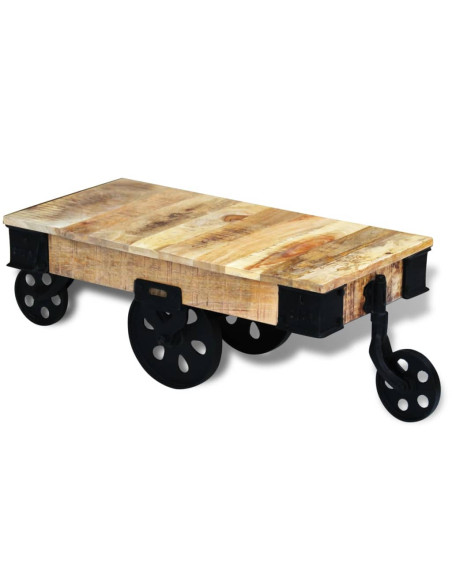 Tavolino da Salotto con Ruote in Legno di Mango Grezzo