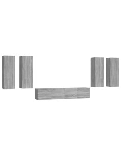 Set di Mobili Porta TV 6 pz Grigio Sonoma in Legno Multistrato
