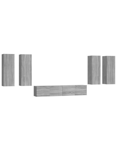 Set di Mobili Porta TV 6 pz Grigio Sonoma in Legno Multistrato