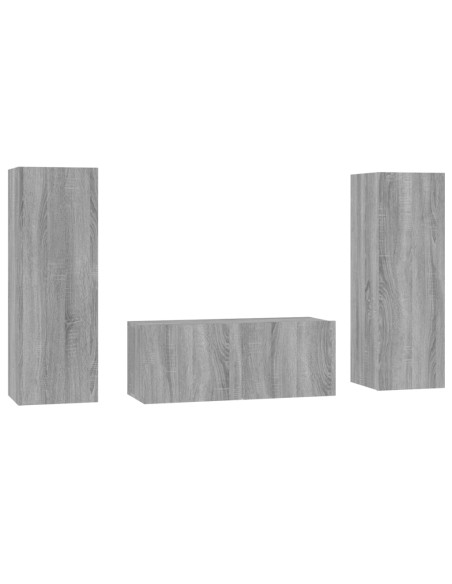 Set Mobili Porta TV 3 pz Grigio Sonoma in Legno Multistrato