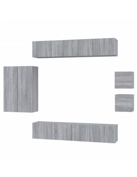 Set Mobili Porta TV 8pz Grigio Sonoma in Legno Multistrato