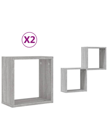 Mensole Parete a Cubo 2 pz Grigio Sonoma 30x15x30 cm