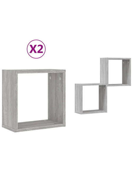 Mensole Parete a Cubo 2 pz Grigio Sonoma 30x15x30 cm