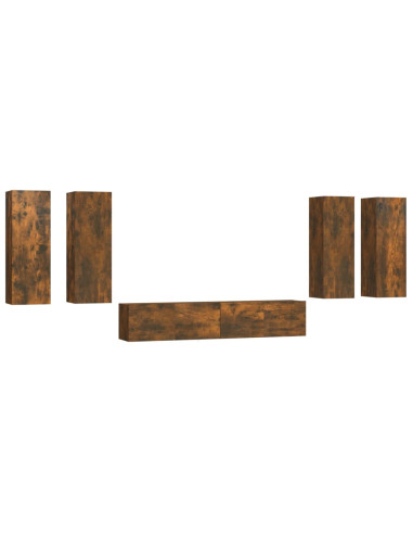 Set di Mobili Porta TV 6 pz Rovere Fumo in Legno Multistrato