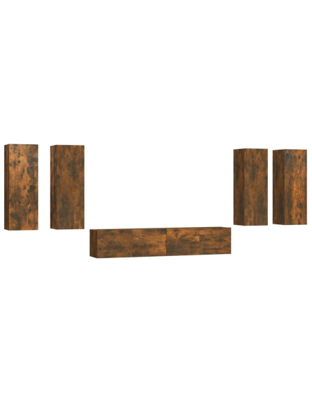 Set di Mobili Porta TV 6 pz Rovere Fumo in Legno Multistrato